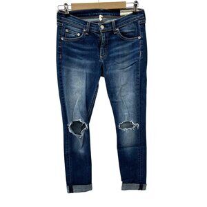 Rag & Bone Womens Blue Distressed Skinny Jeans Denim Mid-Rise Rolled Hem 28